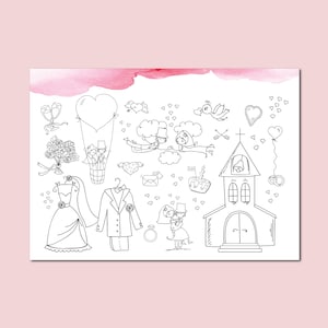 Platzset zum Ausmalen Aquarell Hochzeit Gastgeschenk Hochzeit Kinder Bild 1