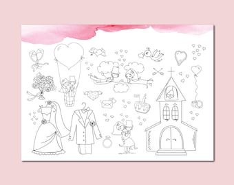 Placemat for coloring "Watercolor" Wedding Gift Wedding Children