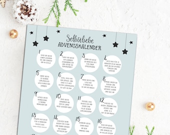 Amor propio Calendario de Adviento DIN A3 Calendario navideño Mindfulness con 24 ejercicios