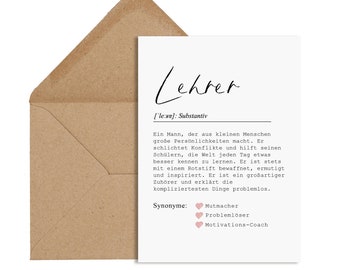Postcard Definition TEACHER Definition incl. envelope Teacher Gift