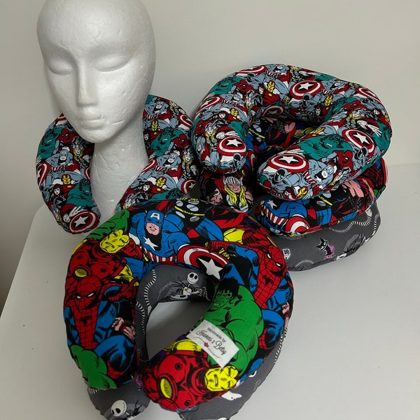 Neck pillow, Travel Pillow, neck cushion, fabric neck pillow, superheroes and more for Kids, teenagers, adults