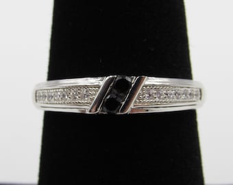 Sterling Silver Ring Size 5, 6, 7 Twins Black Cubic Zirconia Diamond Band Handmade Everyday Statement Minimalist Cute Gift Idea Cool Unique