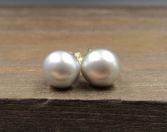 Sterling Silver Small Cute Silver Genuine Pearl Stud Earrings Vintage Wedding Engagement Anniversary Beautiful Everyday Minimalist