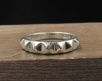Size 6.25 Sterling Silver Spiked Band Ring Vintage Statement Engagement Wedding Promise Anniversary Bridal Cocktail