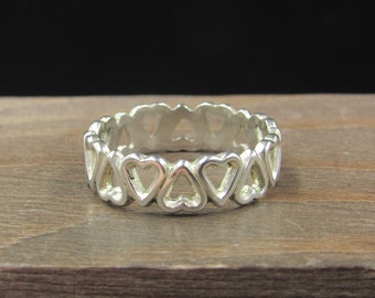 Size 7 Sterling Silver Cute Hearts Love Rustic Band Ring