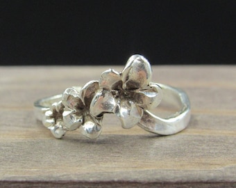 Size 6 Sterling Silver Rustic Floral Open Band Ring Vintage Statement Engagement Wedding Promise Anniversary Cocktail Friendship