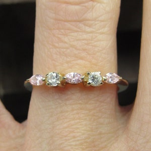 Size 7 Gold Tone Pink And Clear Cubic Zirconia Band Ring
