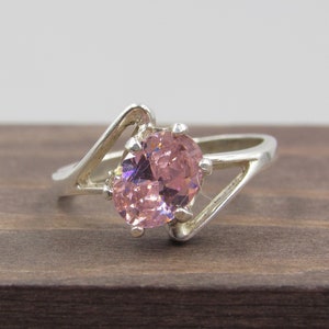 Size 7 Sterling Silver Pink CZ Diamond Band Ring Vintage Statement Engagement Wedding Promise Anniversary Bridal Cocktail Special