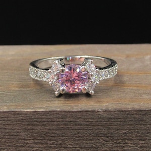 Size 10.25 Silver Tone Fancy Pink And Clear Cubic Zirconia Band Ring