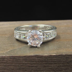 Size 6 Sterling Silver Clear Cubic Zirconia Channel Accent Band Ring