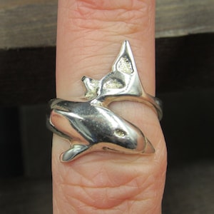 Size 4.5 Sterling Silver Thick Dolphin Animal Band Ring