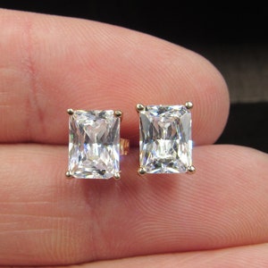 Sterling Silver Rectangle Cubic Zirconia Rose Gold Plated Stud Earrings