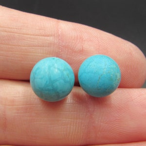 Sterling Silver Medium Blue Stone Ball Stud Earrings Vintage Wedding Engagement Anniversary Beautiful Everyday Minimalist Cute