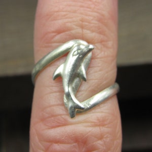 Size 3 Sterling Silver Jumping Dolphin Open Band Ring