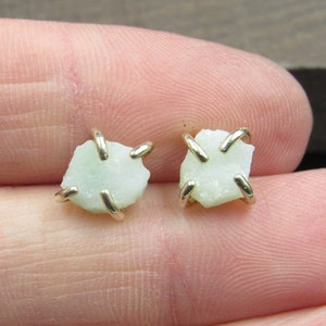 Gold Over Sterling Silver Light Green Rough Stone Stud Earrings