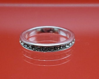 Size 6 925 Sterling Silver Simple Clear Crystal Channel Ring