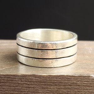 Size 11 Sterling Silver Double Line Heavy Worn Ring