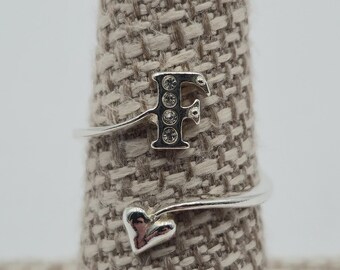 Size 7.5 Sterling Silver Letter F Crystal Heart Band Ring A4387 - Etsy