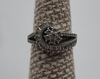 Size 5.25 Sterling Silver Swirl Design Fancy Cubic Zirconia Ring