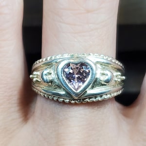 Size 10 Sterling Silver Pink Heart Cubic Zirconia Unique Ring