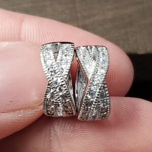 Sterling Silver X Pattern Cubic Zirconia Small Hoop Earrings