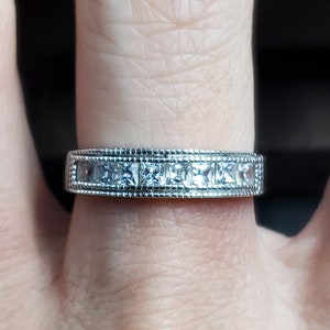 Size 8.25 Sterling Silver Simple Cubic Zirconia Channel Style Ring