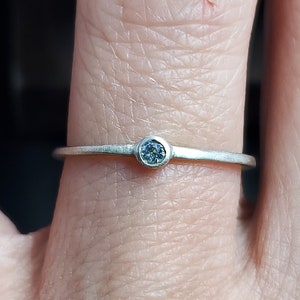 Size 6.75 Sterling Silver Rustic Tiny Clear Topaz Ring