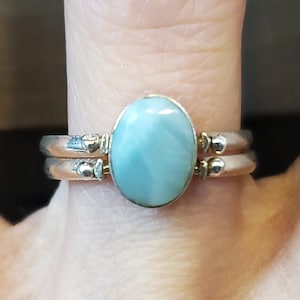 Size 8.25 925 Sterling Silver Larimar And Rough Red Shell Swap Ring