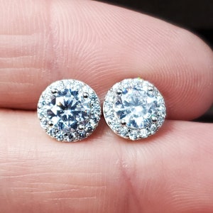 Sterling Silver 6mm Halo Style Cubic Zirconia Stud Earrings