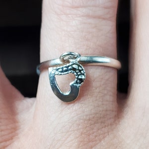 Size 7 Sterling Silver Marcasite Stone Heart Charm Ring