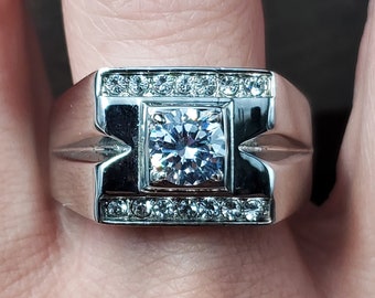 Size 12.5 Stainless Steel Clear Round Cubic Zirconia And Crystal Ring