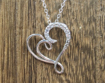 20 Inch Sterling Silver Heart Love Cubic Zirconia Pendant Necklace