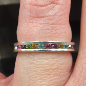 Size 6 Sterling Silver Colorful Great Crystals Band Ring