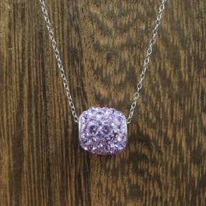 18&quot; Sterling Silver Cylinder Of Purple Crystals Pendant Necklace Vintage Minimalist Everyday Simple Beauty Statement Unique Pretty Cute