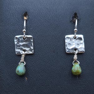 Sterling Silver Hammered Small Stone Dangle Earrings A5785