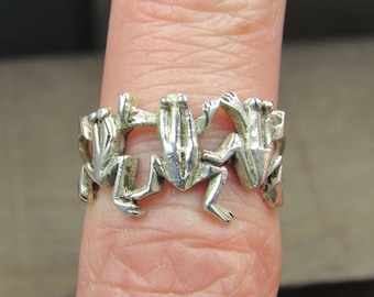 Size 5.5 Sterling Silver Cool Triple Frog Band Ring