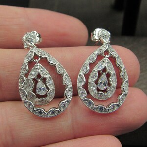 Sterling Silver Bling Style Cubic Zirconia Earrings Vintage Wedding Engagement Anniversary Beautiful Everyday Minimalist Cute