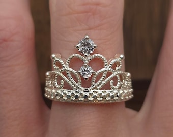 Size 8 Sterling Silver Cubic Zirconia Crown Band Ring A204 - Etsy