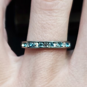 Size 8 Sterling Silver Light Blue And Clear Crystal Channel Ring