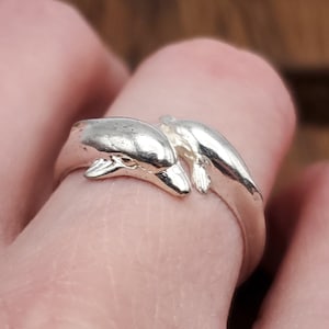 Size 8.75 925 Sterling Silver Nature Double Dolphin Ring