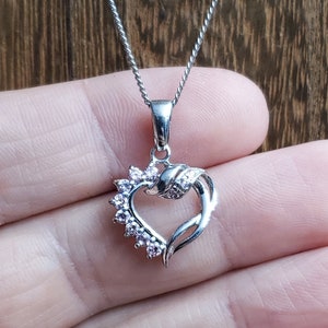 18 Inch Sterling Silver Small Pink CZ Love Heart Pendant Necklace