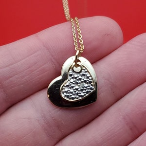 18 Inch Gold Over 925 Sterling Silver Diamond Chip Double Hearts Necklace
