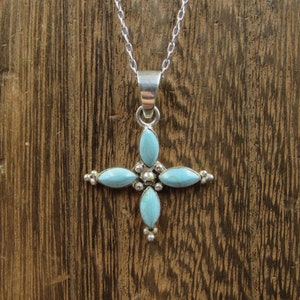 22 Inch Sterling Silver Faux Blue Stone Cross Style Pendant Necklace