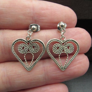 Sterling Silver Braided Heart Love Dangle Earrings Vintage Wedding Engagement Anniversary Beautiful Everyday Minimalist Ornate Special