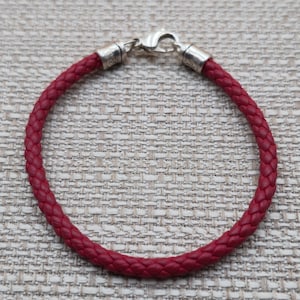 7 Inch Sterling Silver Red Leather Unisex Bracelet B669
