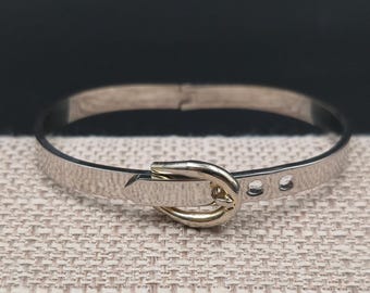 Vintage Mexico Thin Belt Buckle Bangle Bracelet 925 Sterling