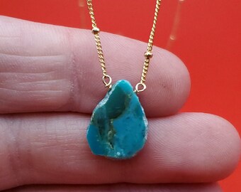 16 Inch Gold Over 925 Sterling Silver Rough Shape Turquoise Stone Necklace