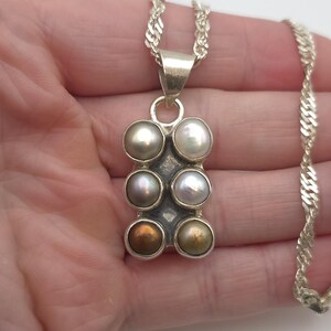 17.5 Inch Sterling Silver Tarnished Genuine Pearls Necklace A1114