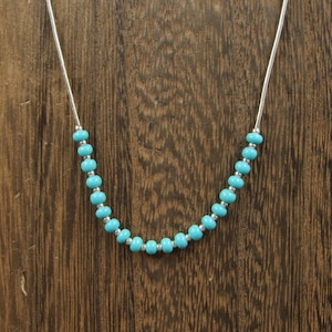 20&quot; Sterling Silver Blue Beaded Simple Necklace Vintage Minimalist Everyday Simple Beauty Statement Unique Pretty Cute