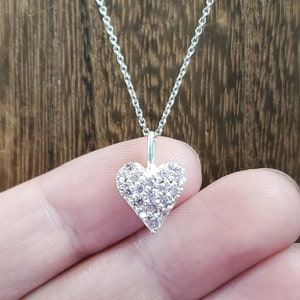 16 Inch Sterling Silver Rustic Pink Cubic Zirconia Heart Pendant Necklace